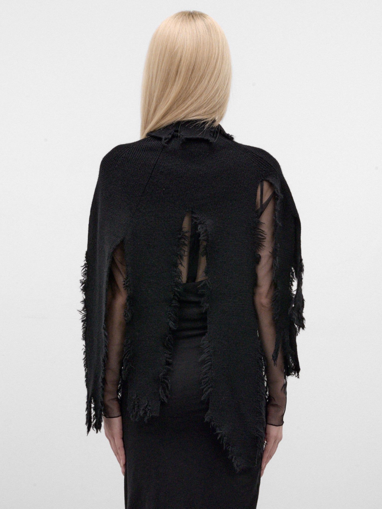 Black Distressed Cape Sweater (JR-N016-W26-BLACK)