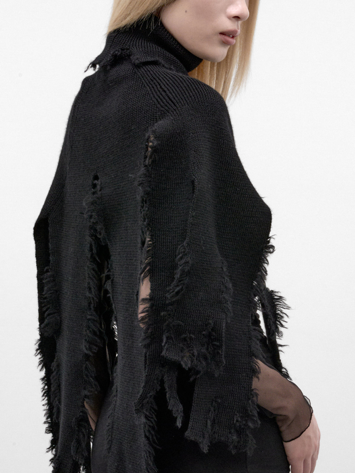 Black Distressed Cape Sweater (JR-N016-W26-BLACK)