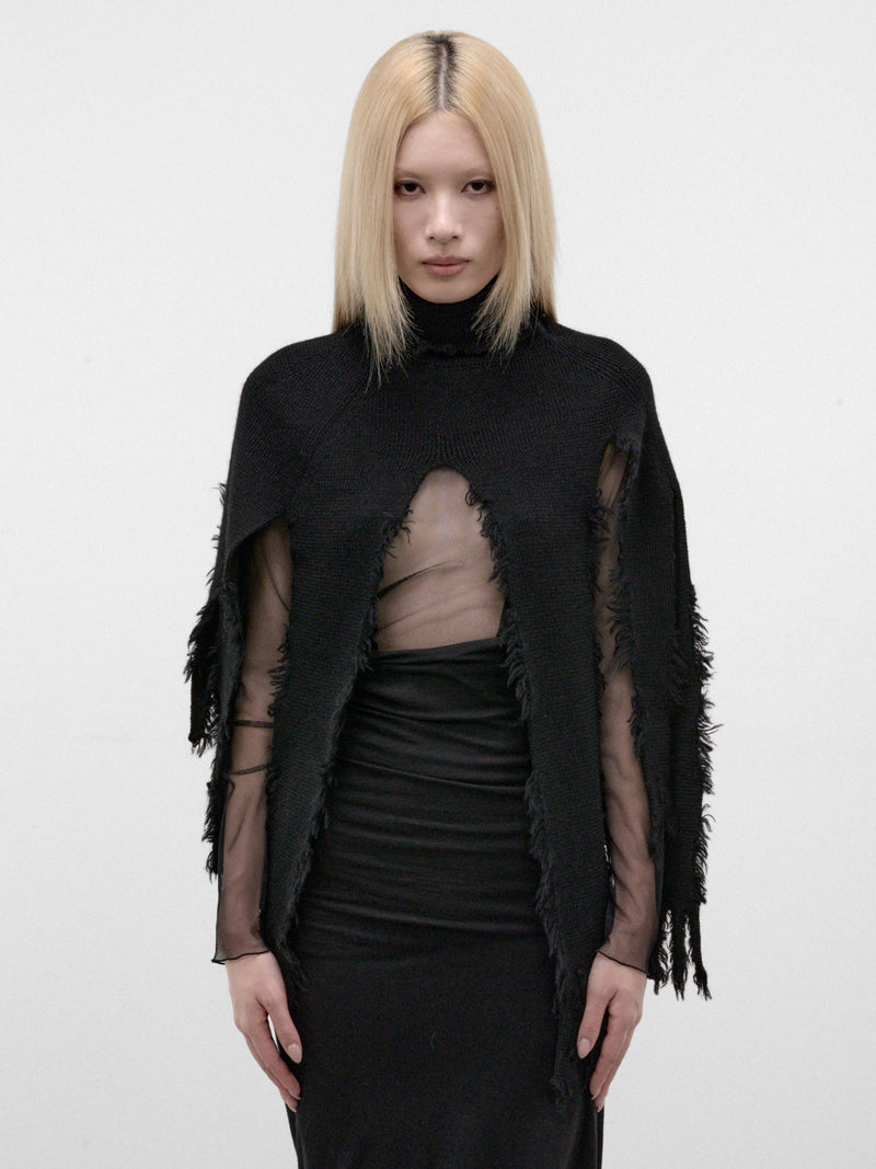 Black Distressed Cape Sweater (JR-N016-W26-BLACK)