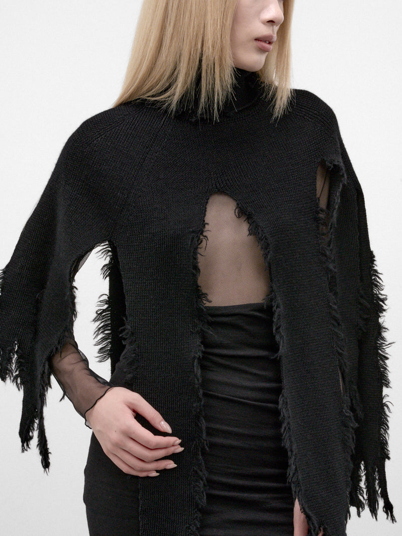 Black Distressed Cape Sweater (JR-N016-W26-BLACK)