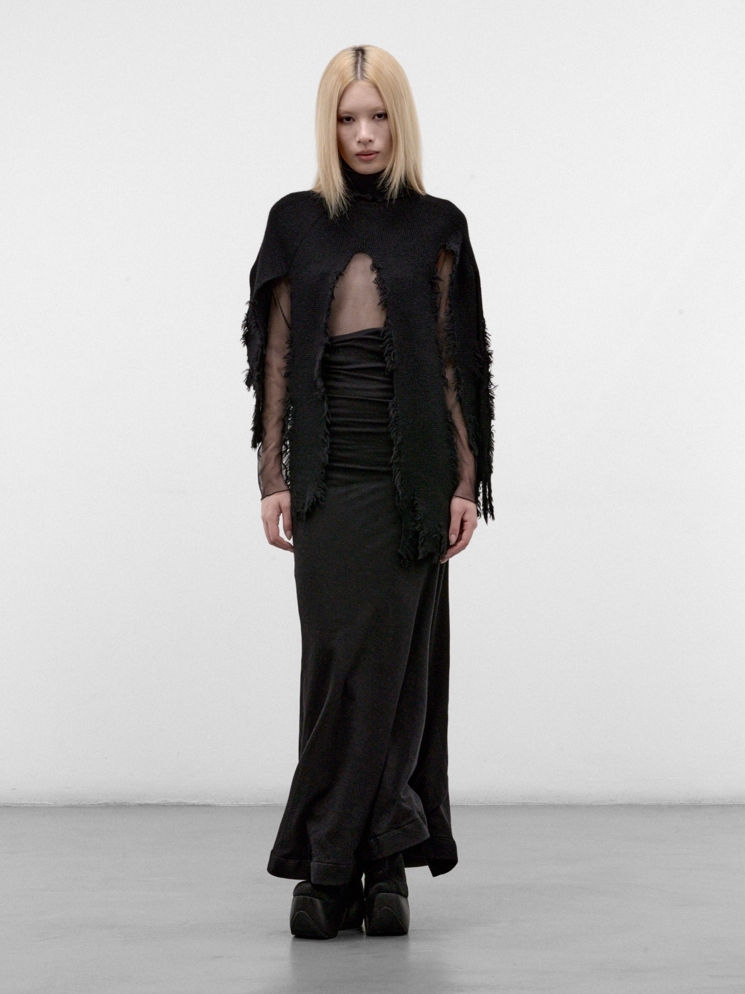 Black Distressed Cape Sweater (JR-N016-W26-BLACK)