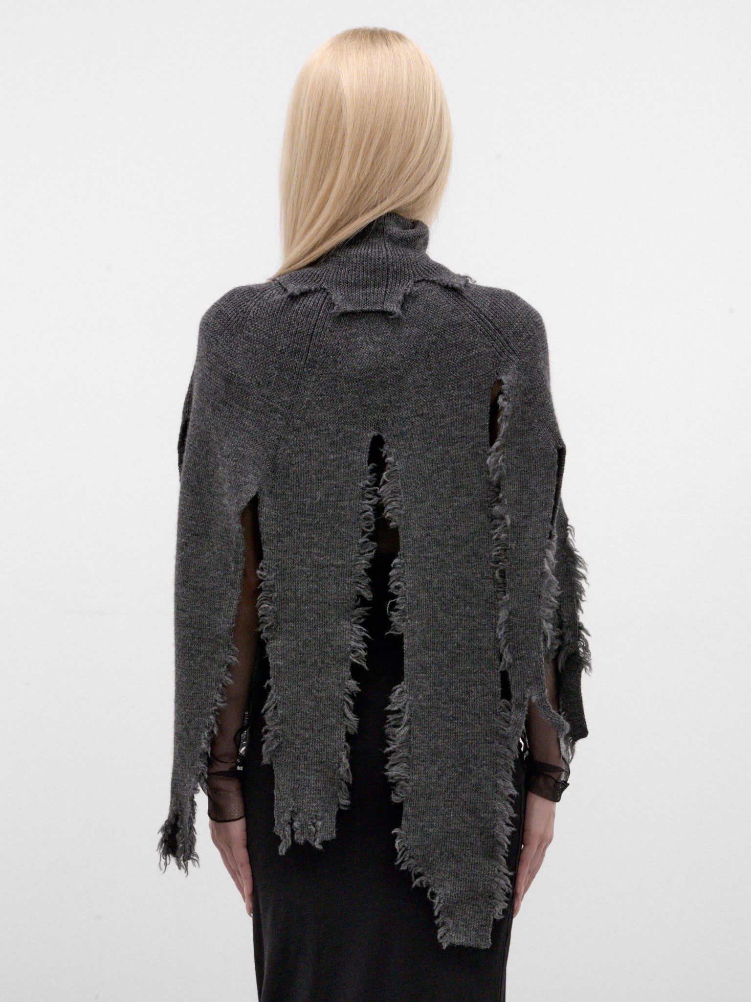 Gray Distressed Cape Sweater (JR-N016-W26-TOP-GREY)