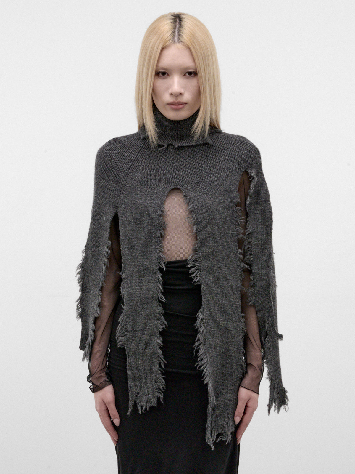 Gray Distressed Cape Sweater (JR-N016-W26-TOP-GREY)