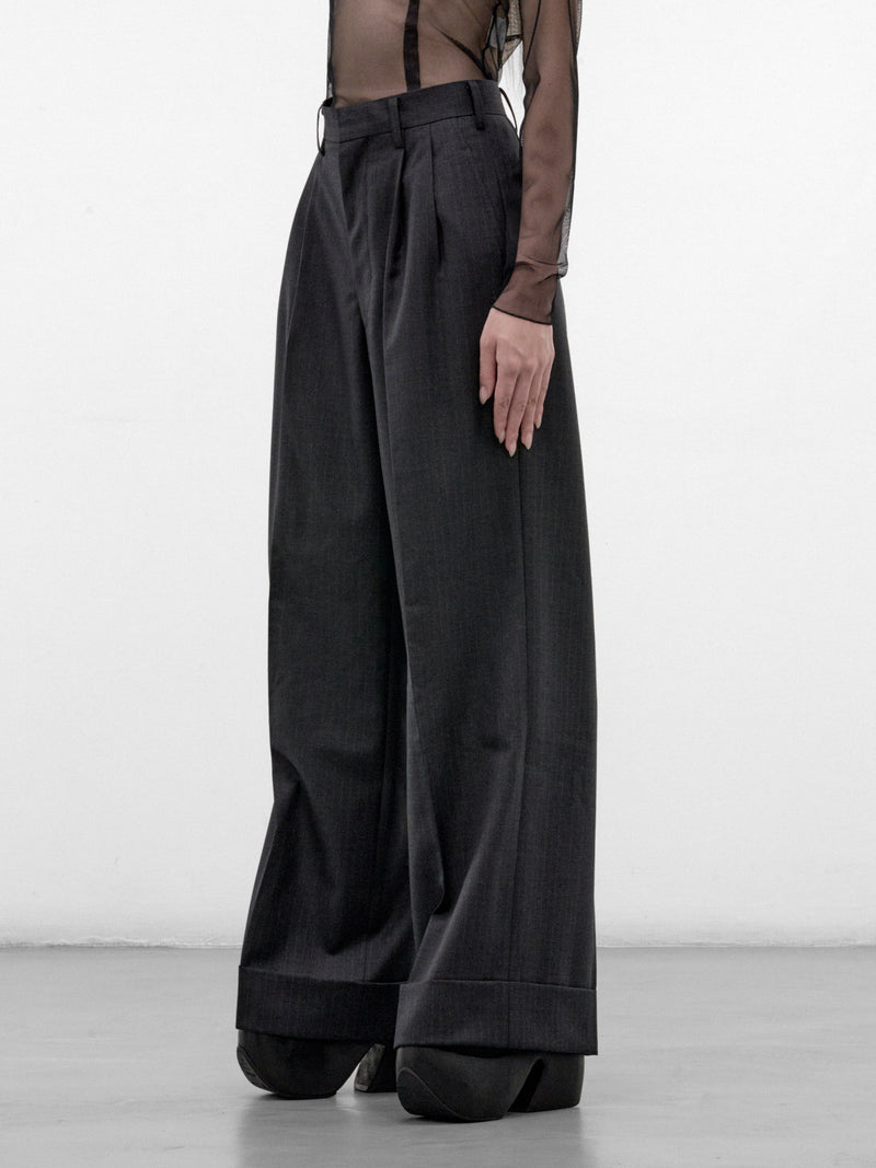 Charcoal Wool Pleated Wide Trousers (JR-P006-W26-CHARCOAL)