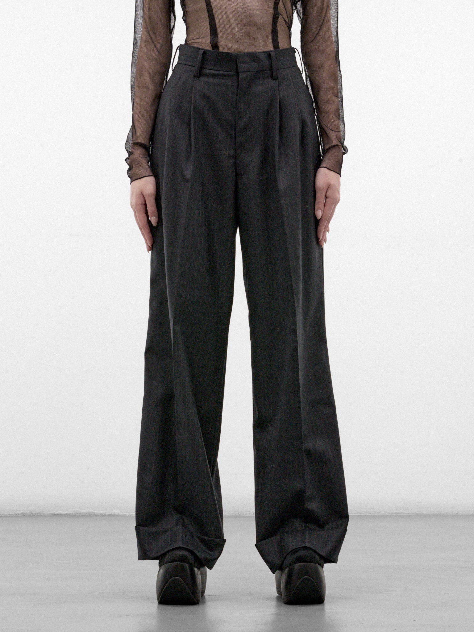 Charcoal Wool Pleated Wide Trousers (JR-P006-W26-CHARCOAL)