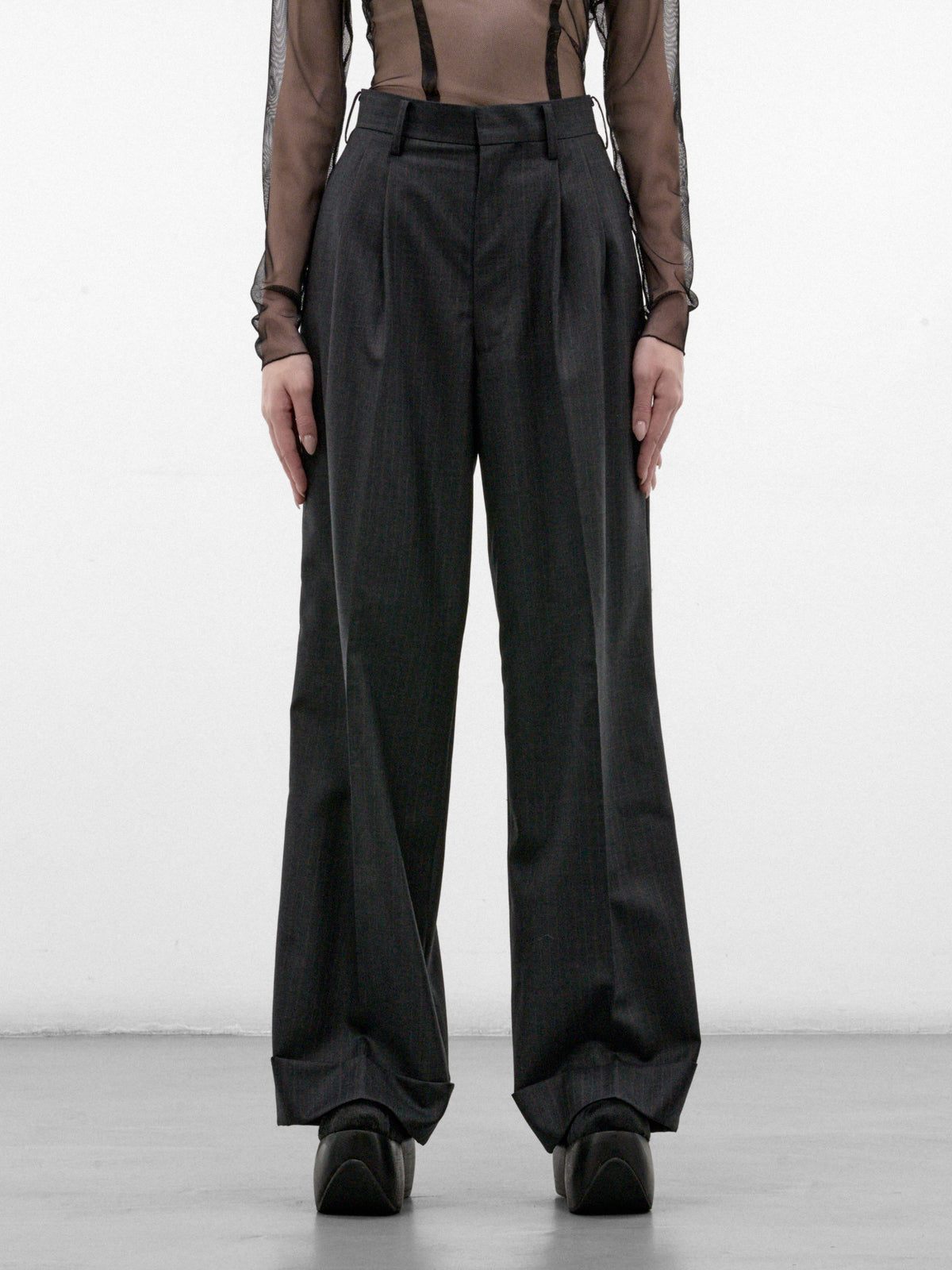 Charcoal Wool Pleated Wide Trousers (JR-P006-W26-CHARCOAL)