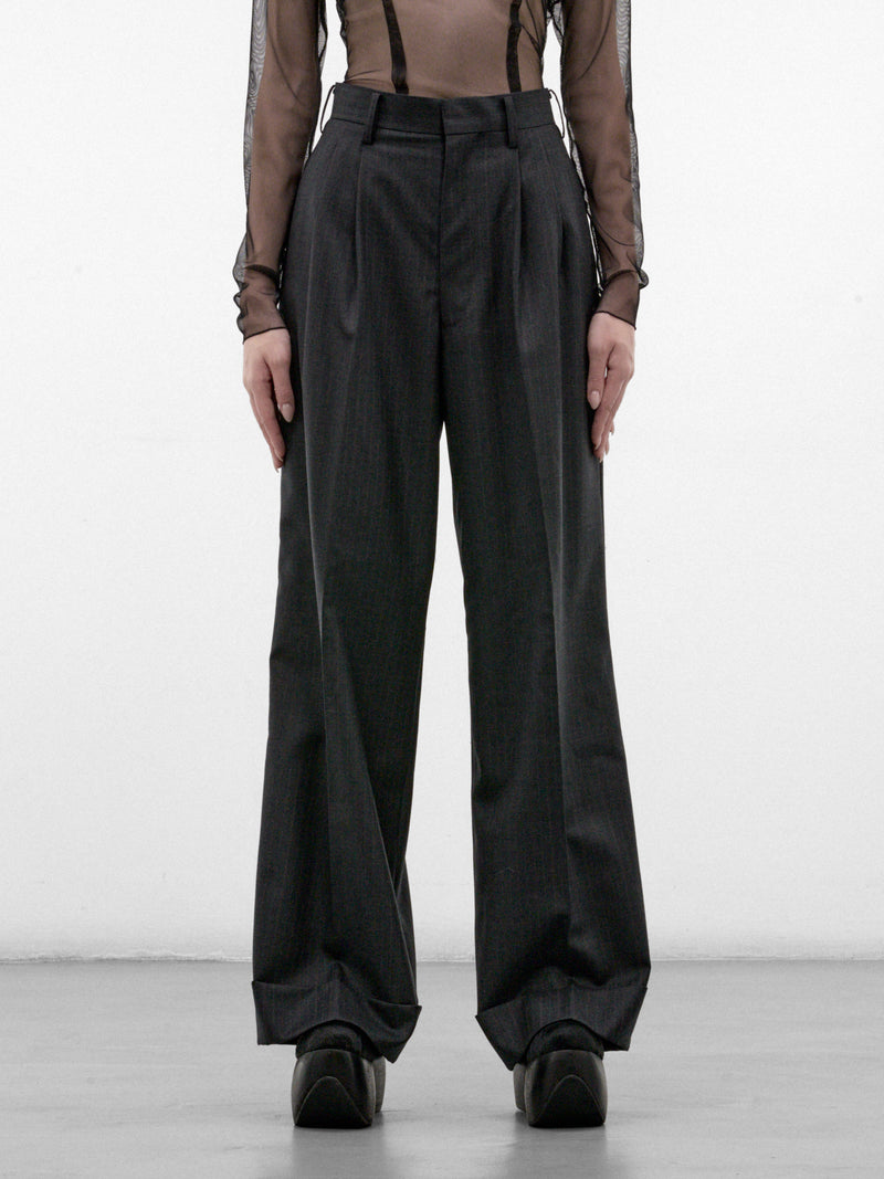 Charcoal Wool Pleated Wide Trousers (JR-P006-W26-CHARCOAL)