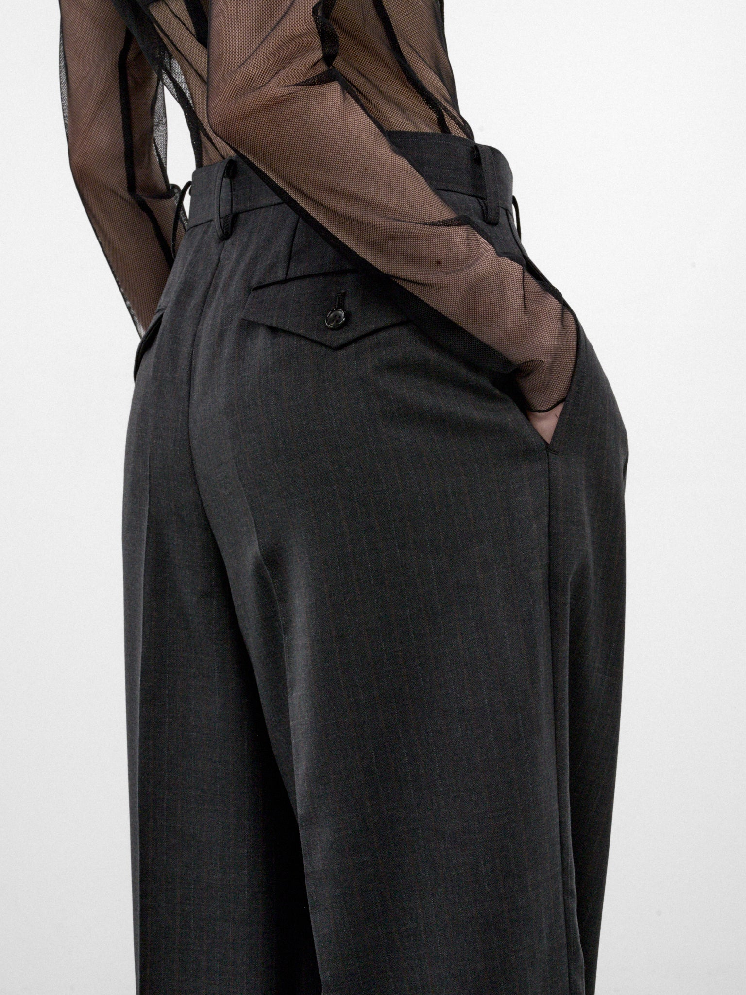 Charcoal Wool Pleated Wide Trousers (JR-P006-W26-CHARCOAL)