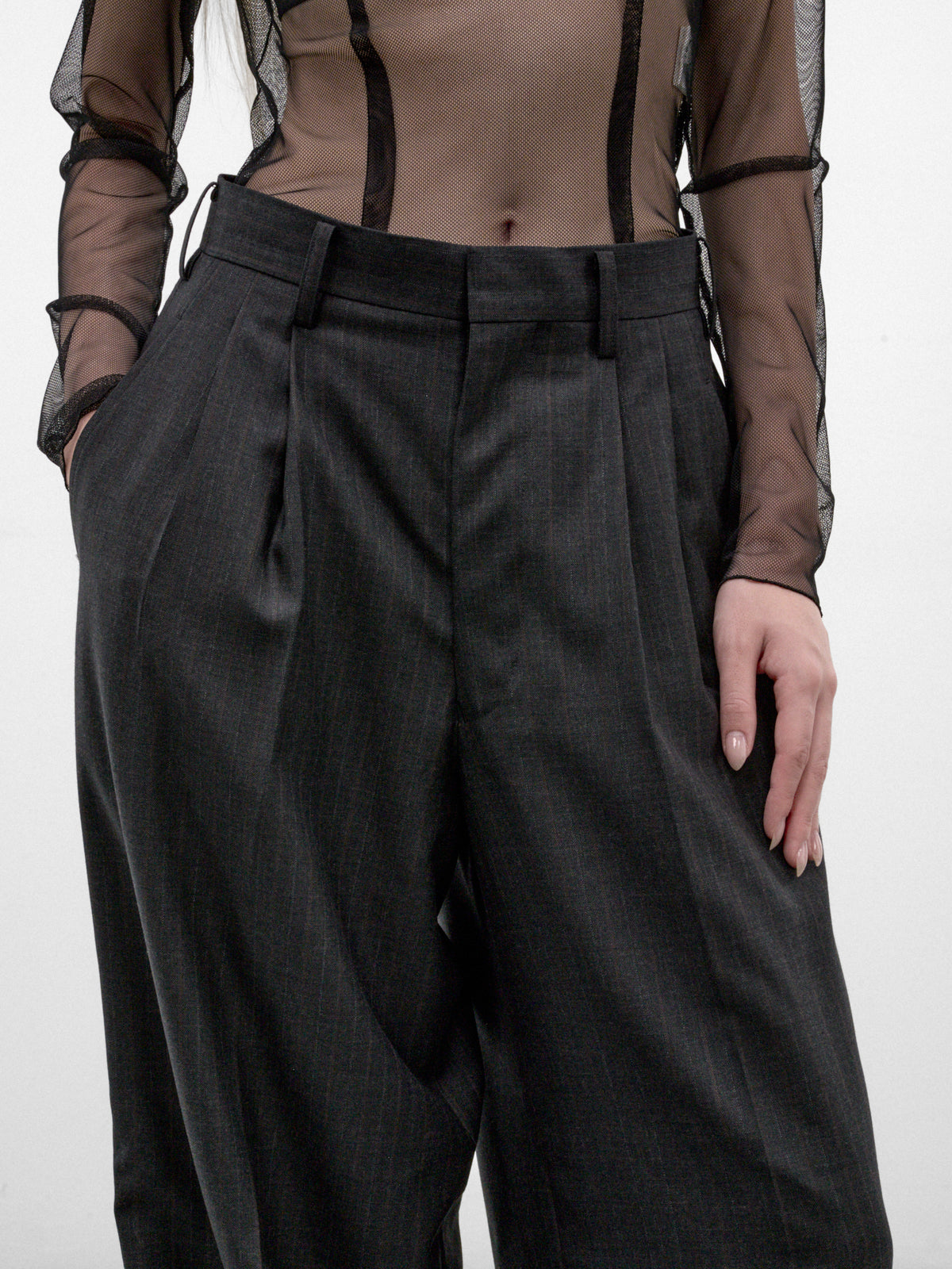 Charcoal Wool Pleated Wide Trousers (JR-P006-W26-CHARCOAL)