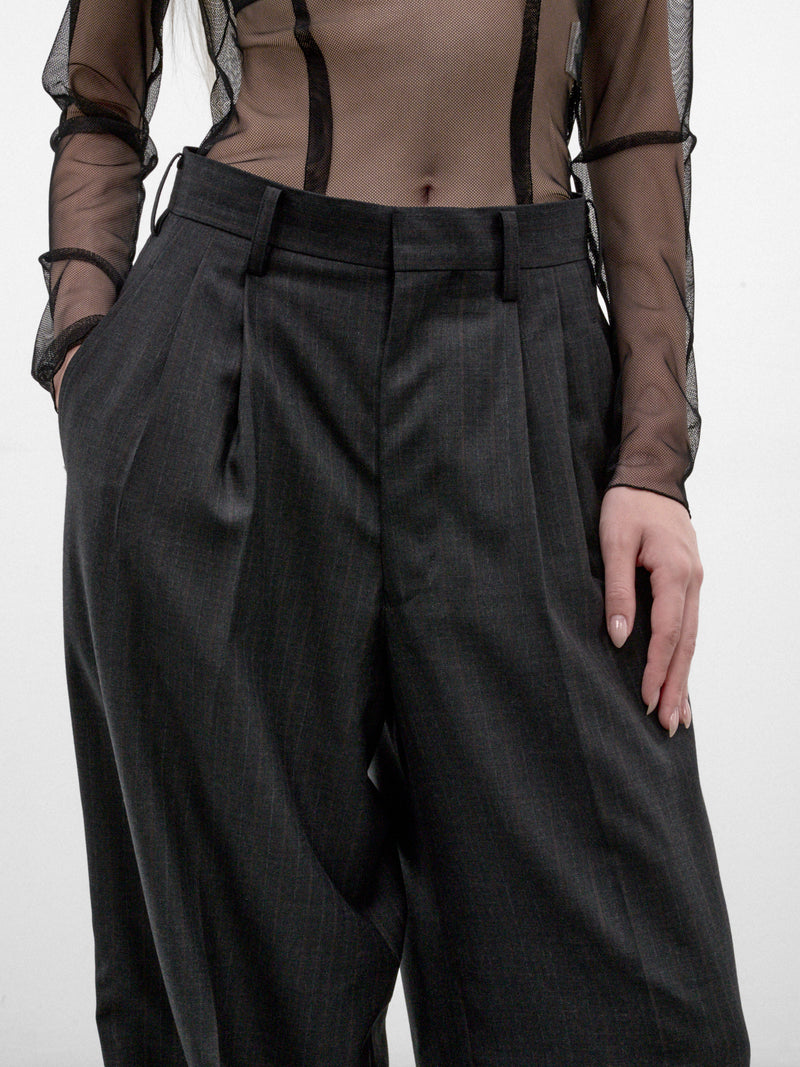 Charcoal Wool Pleated Wide Trousers (JR-P006-W26-CHARCOAL)