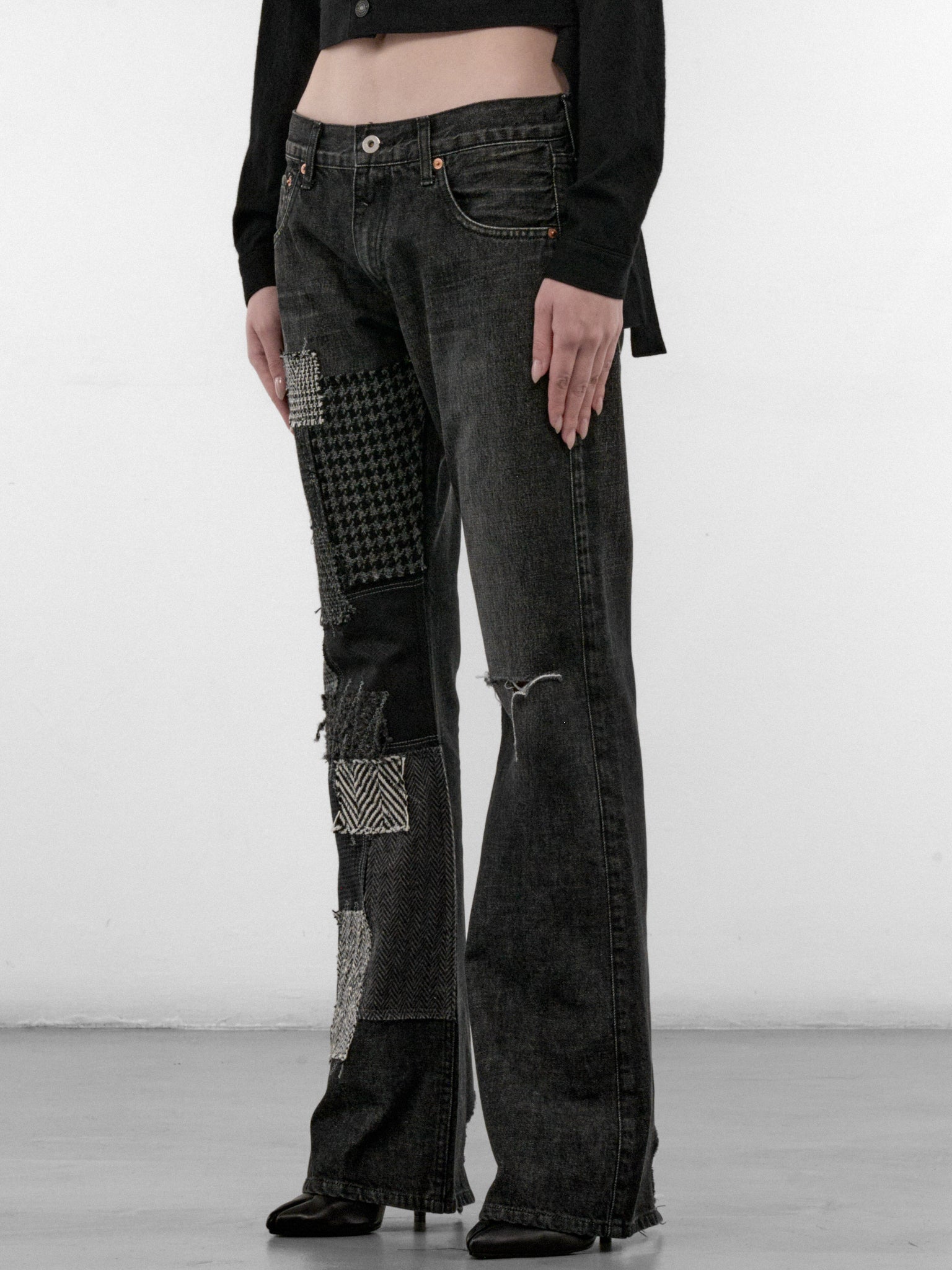 Black Patchwork Denim Jeans (JR-P013-W26-BLACK-MIX)