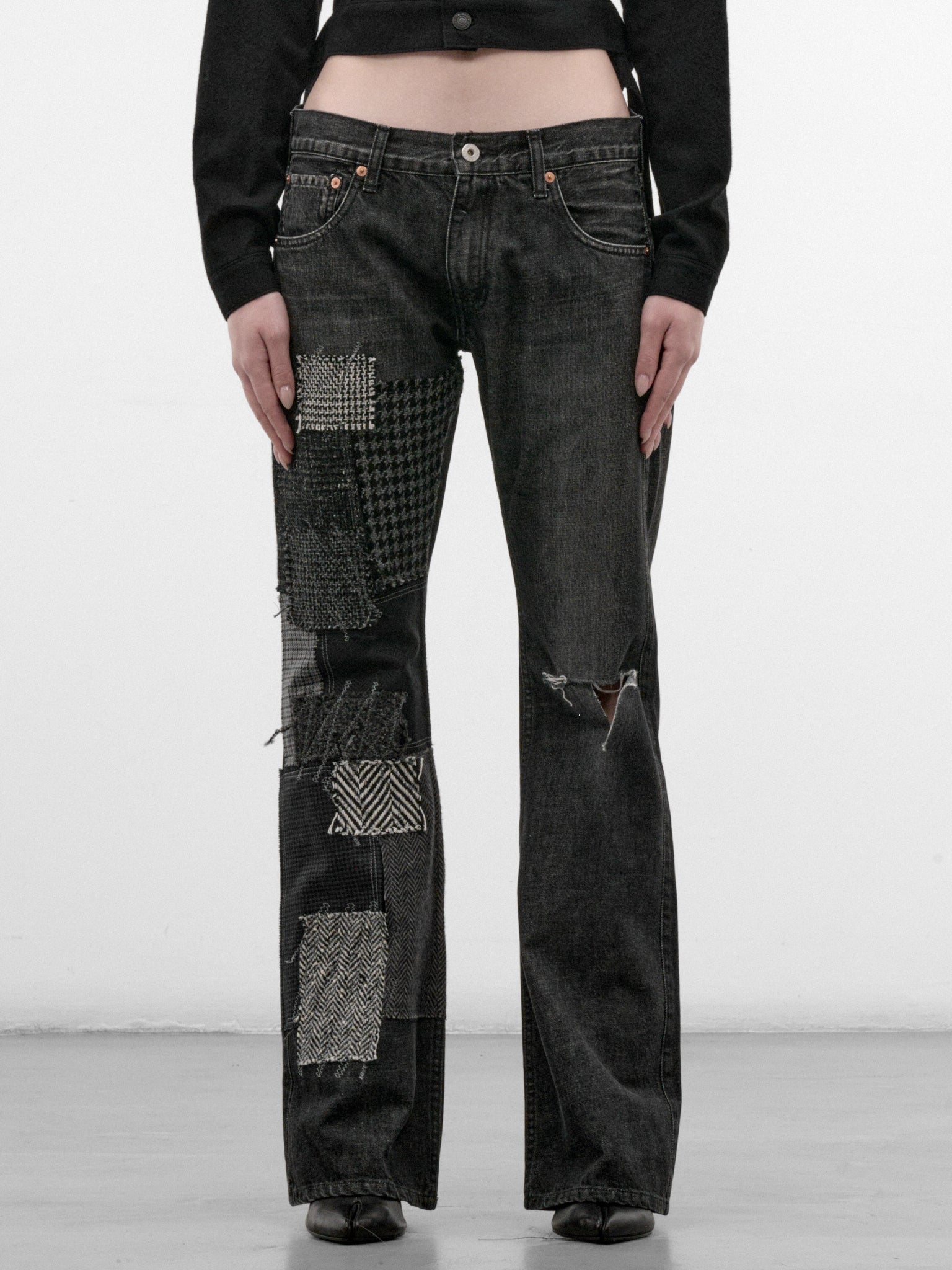 Black Patchwork Denim Jeans (JR-P013-W26-BLACK-MIX)