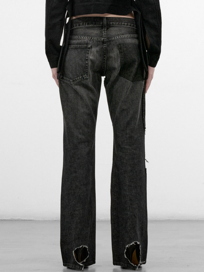 Black Patchwork Denim Jeans (JR-P013-W26-BLACK-MIX)