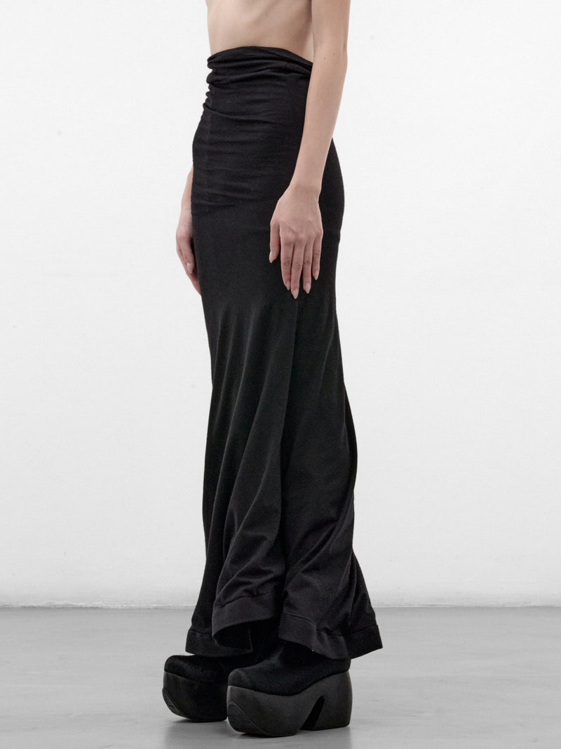Black Wool Ruched Maxi Skirt (JR-S009-W26-BLACK)