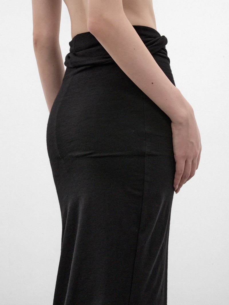 Black Wool Ruched Maxi Skirt (JR-S009-W26-BLACK)