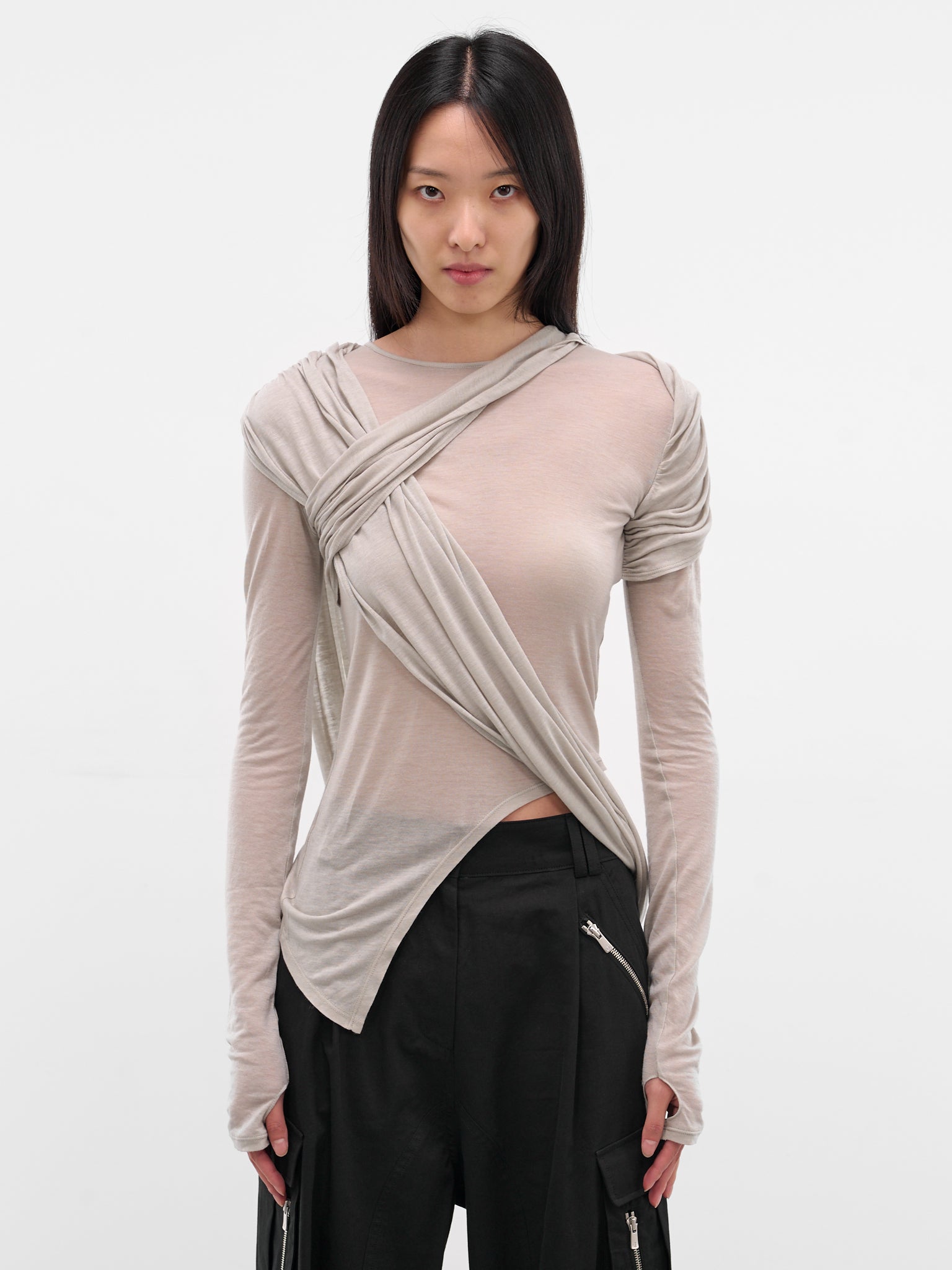 Gray Layered Draping Blouse (JS03-GRAY)