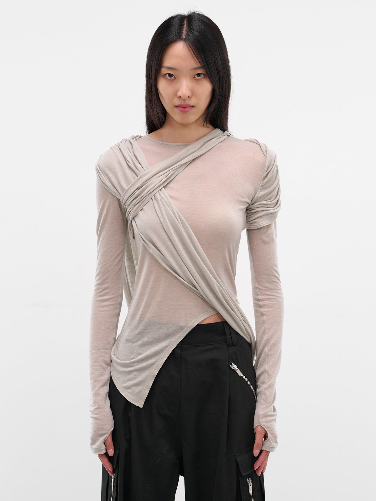 Gray Layered Draping Blouse (JS03-GRAY)