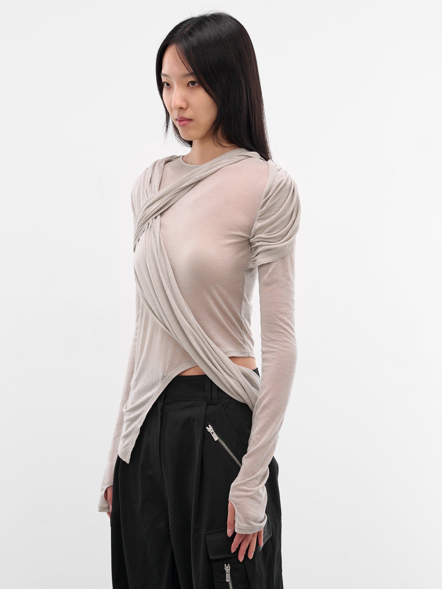 Gray Layered Draping Blouse (JS03-GRAY)