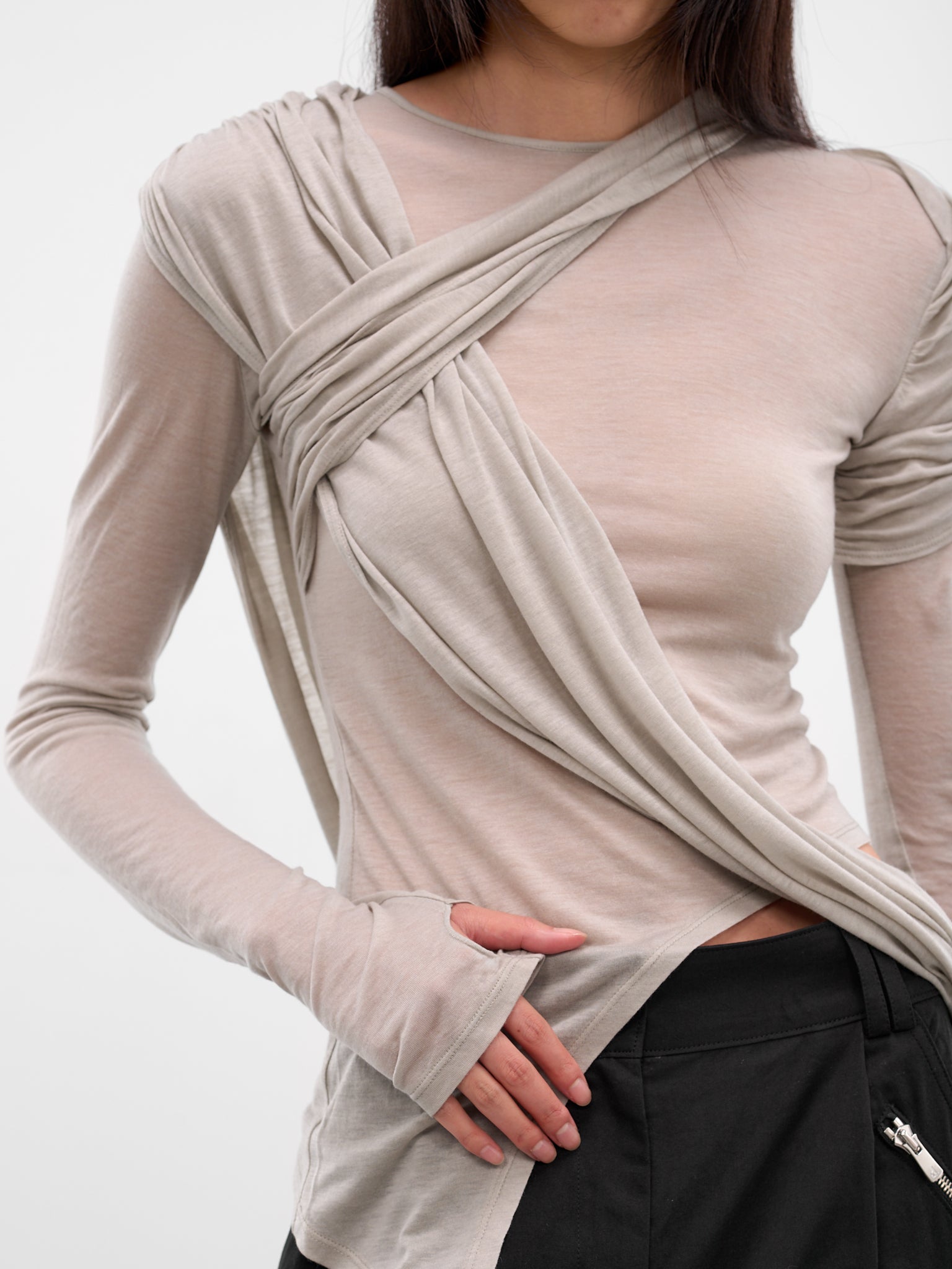 Gray Layered Draping Blouse (JS03-GRAY)