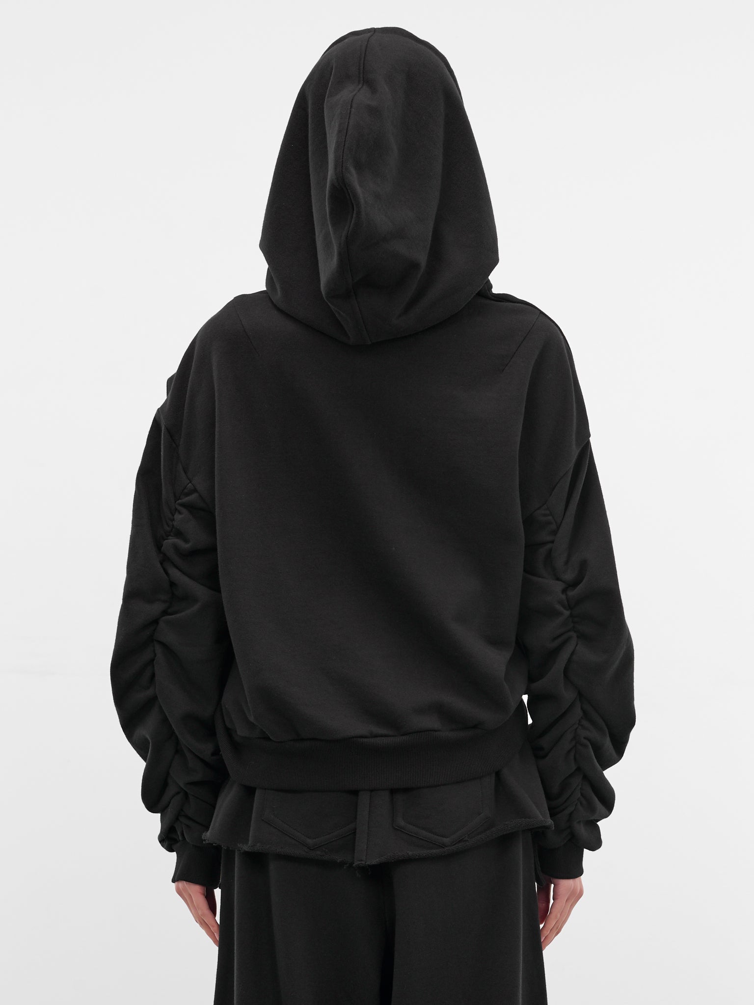 Black Oversized Draping Crop Hoodie (JS08-BLACK)