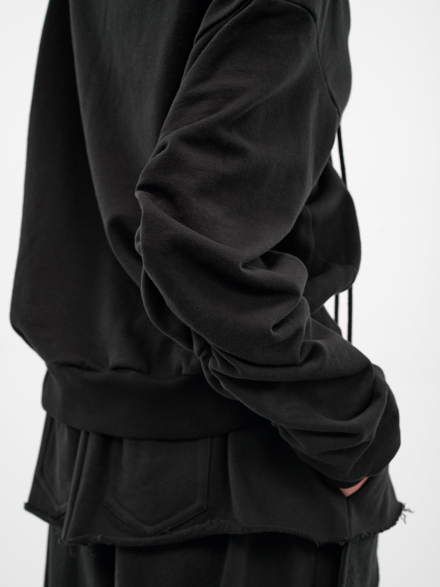Black Oversized Draping Crop Hoodie (JS08-BLACK)