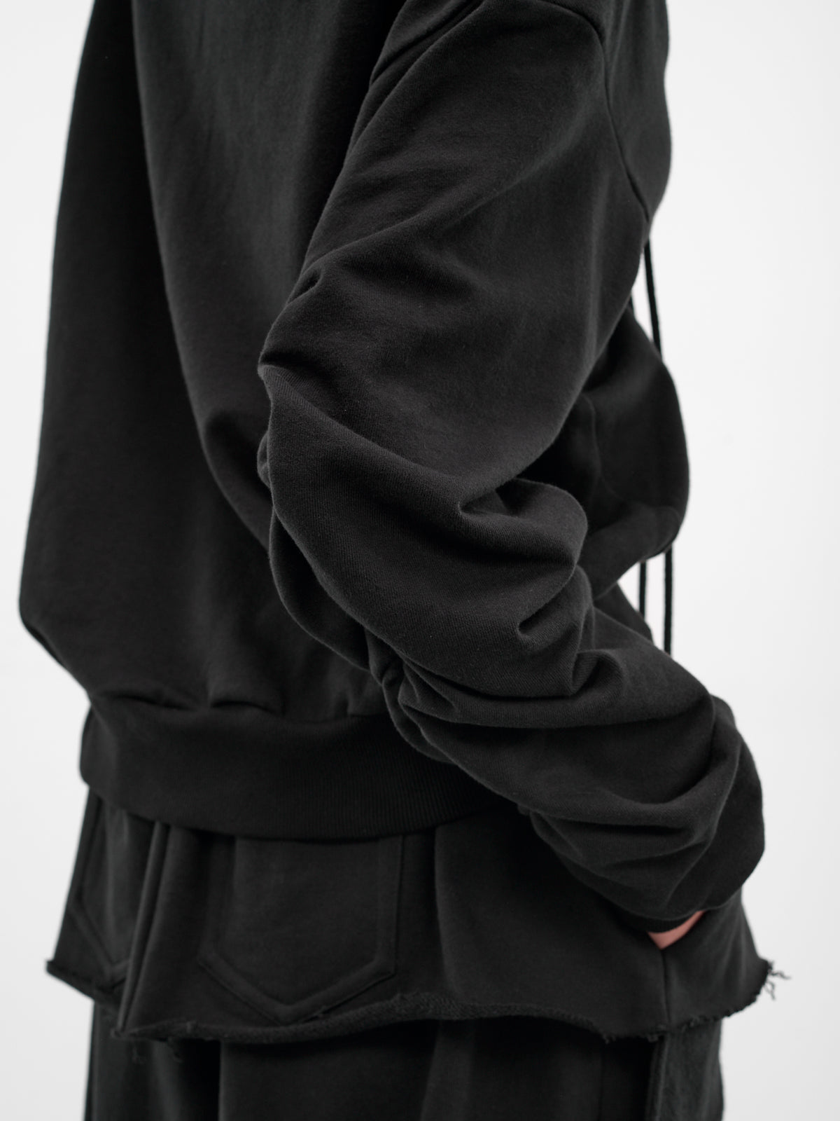 Black Oversized Draping Crop Hoodie (JS08-BLACK)