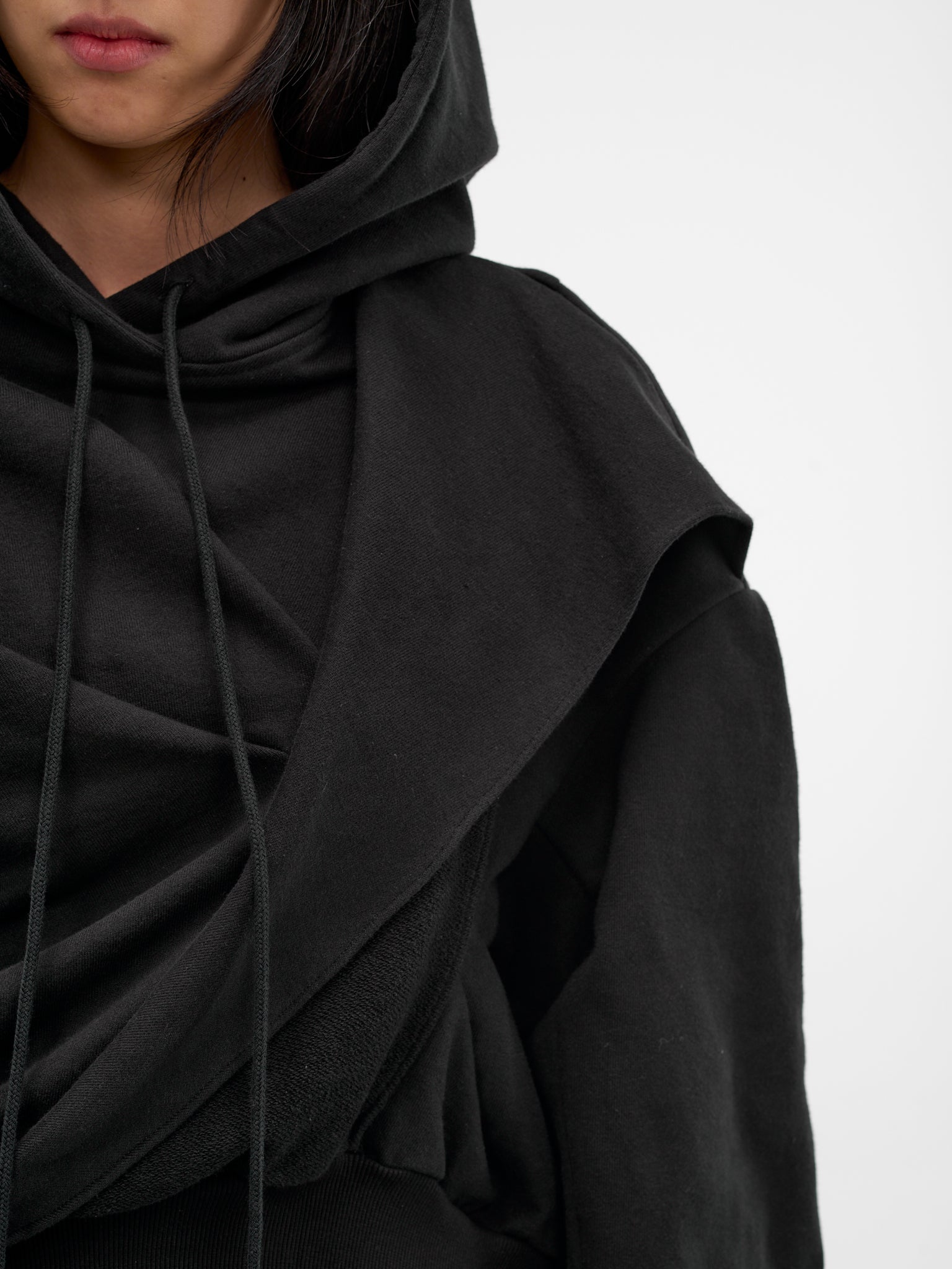 Black Oversized Draping Crop Hoodie (JS08-BLACK)