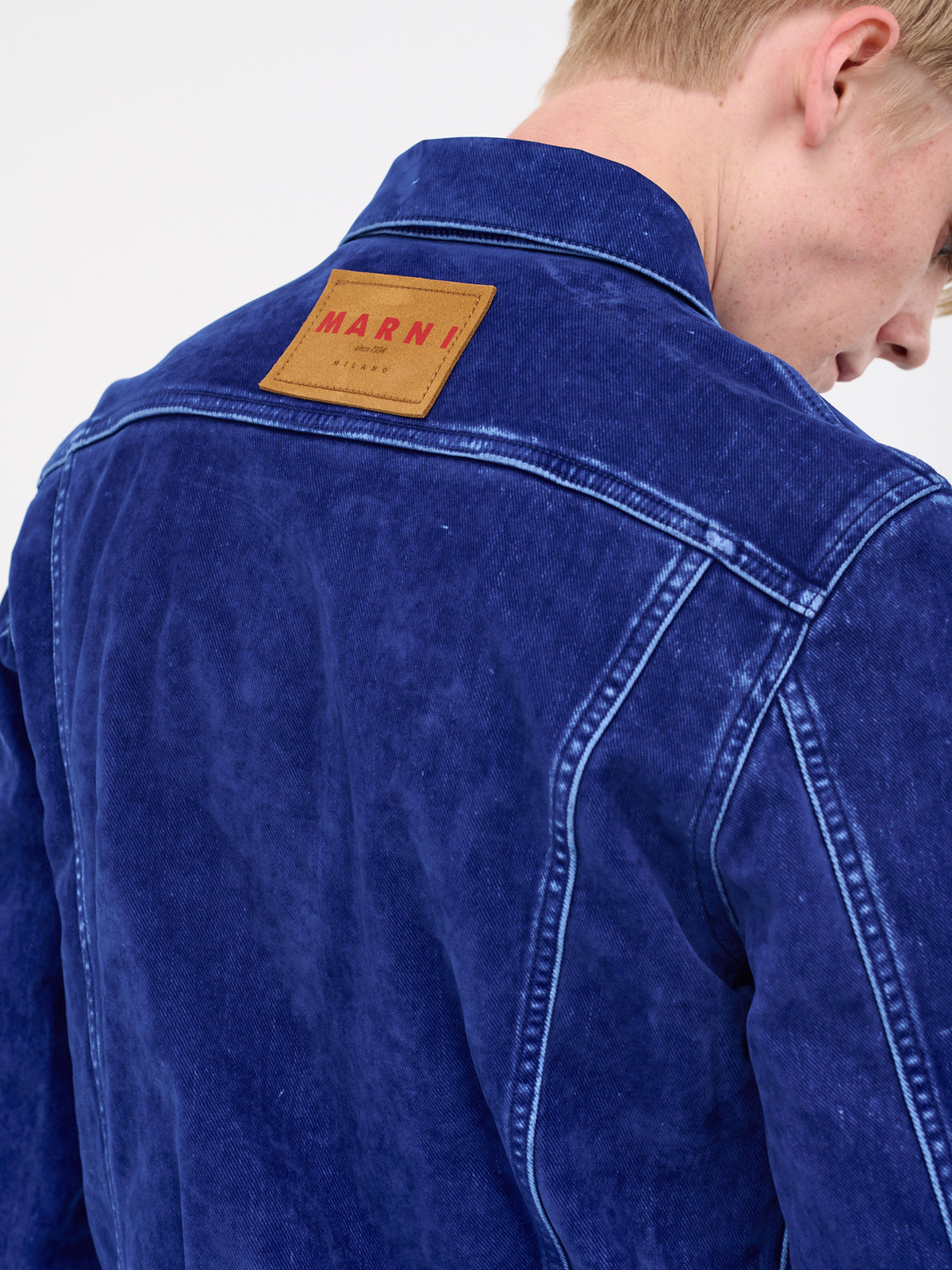 Flocked Denim Trucker Jacket (JUJU0020A0-USCV10-BLUE)
