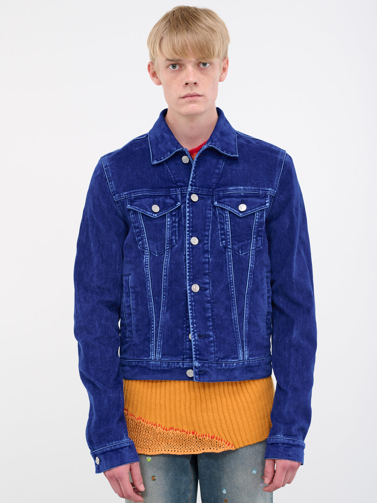 Flocked Denim Trucker Jacket (JUJU0020A0-USCV10-BLUE)