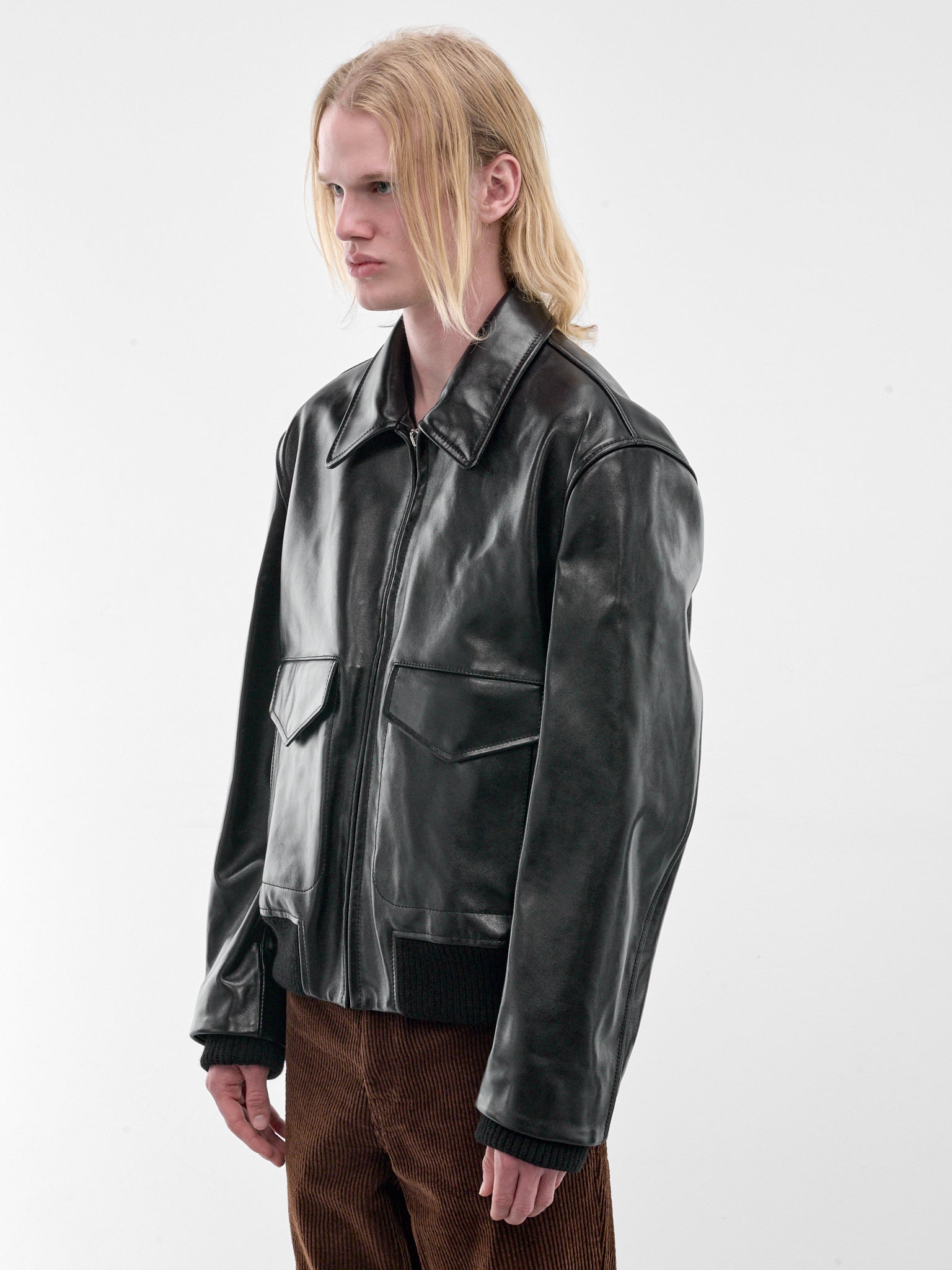 Black Leather Boxy Zip Jacket (JUMY0218LQ-ULV895-BLACK)