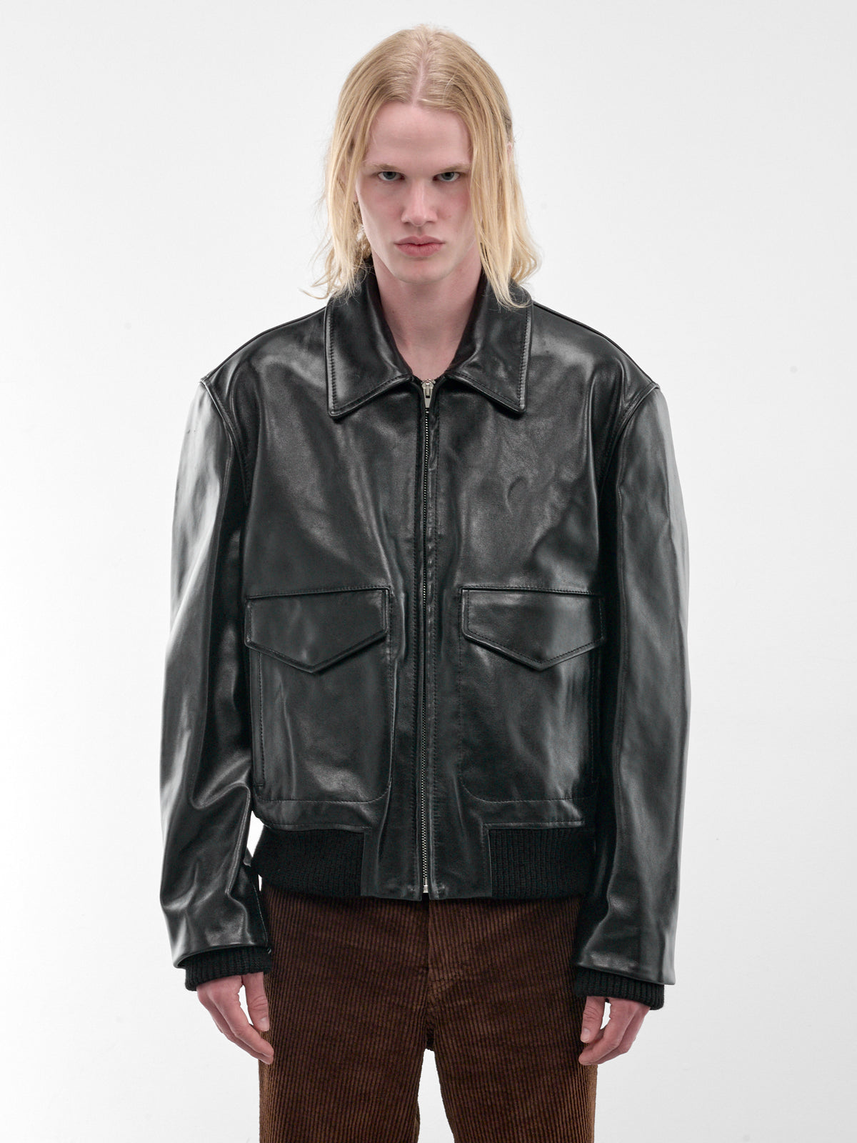 Black Leather Boxy Zip Jacket (JUMY0218LQ-ULV895-BLACK)