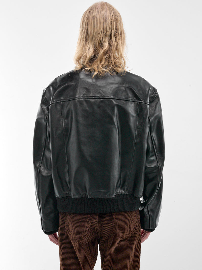 Black Leather Boxy Zip Jacket (JUMY0218LQ-ULV895-BLACK)