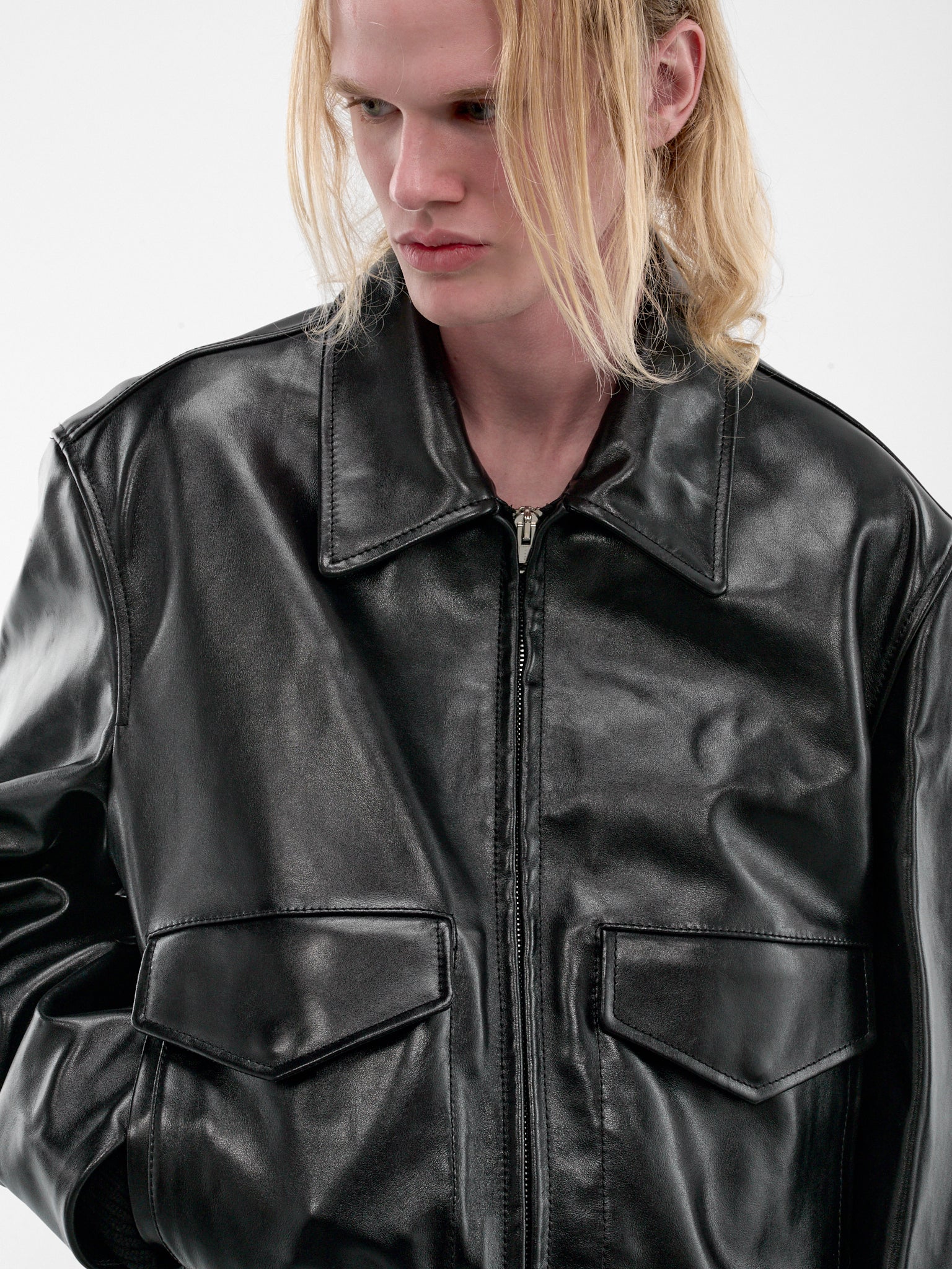 Black Leather Boxy Zip Jacket (JUMY0218LQ-ULV895-BLACK)