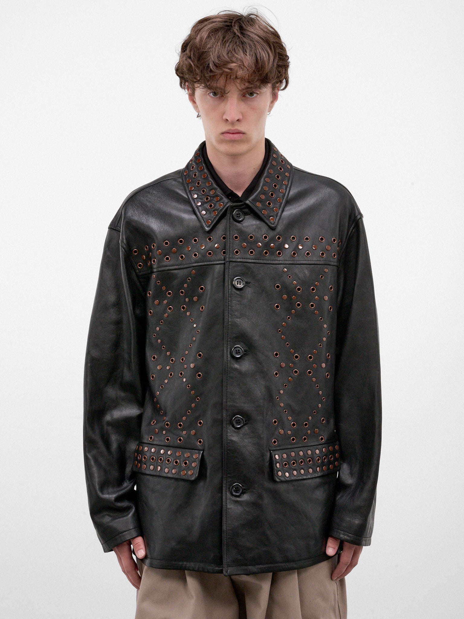 Black Leather Eyelet Jacket (JUMY0219UX-ULA770-00N99-BLACK)