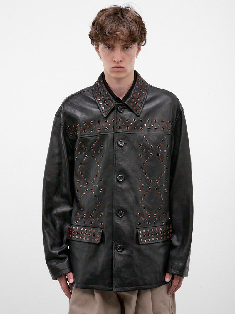 Black Leather Eyelet Jacket (JUMY0219UX-ULA770-00N99-BLACK)