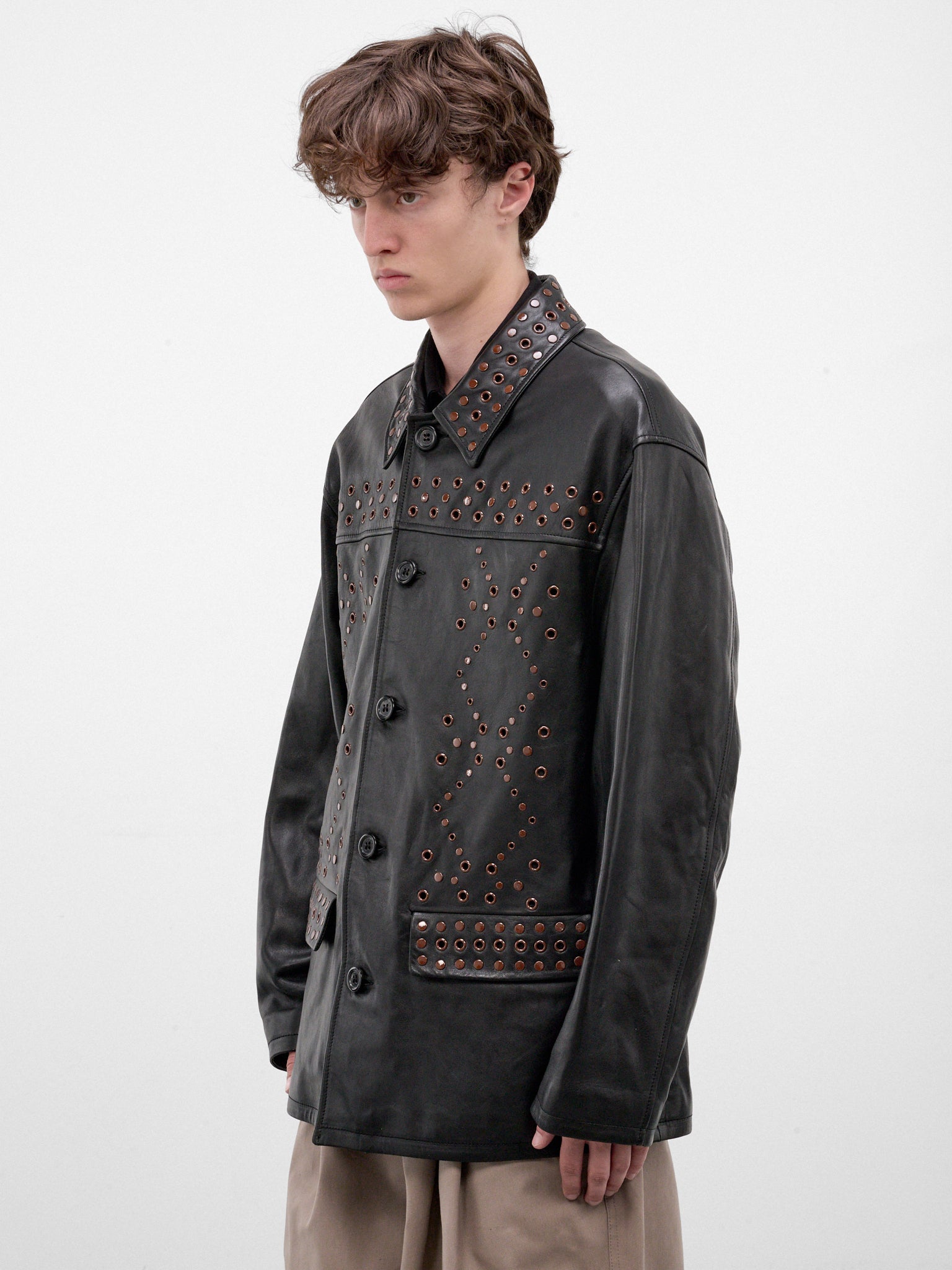 Black Leather Eyelet Jacket (JUMY0219UX-ULA770-00N99-BLACK)