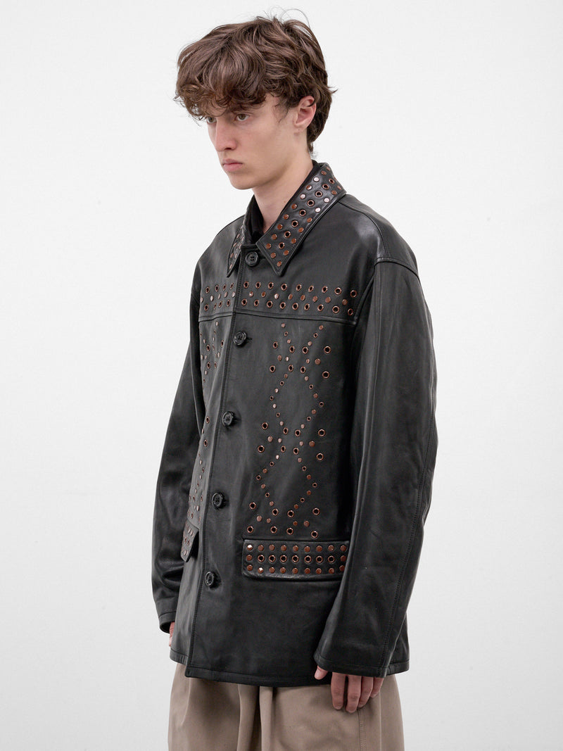 Black Leather Eyelet Jacket (JUMY0219UX-ULA770-00N99-BLACK)