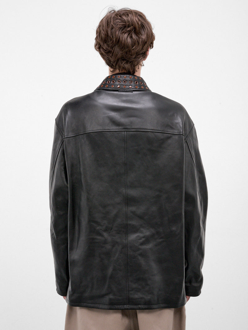 Black Leather Eyelet Jacket (JUMY0219UX-ULA770-00N99-BLACK)