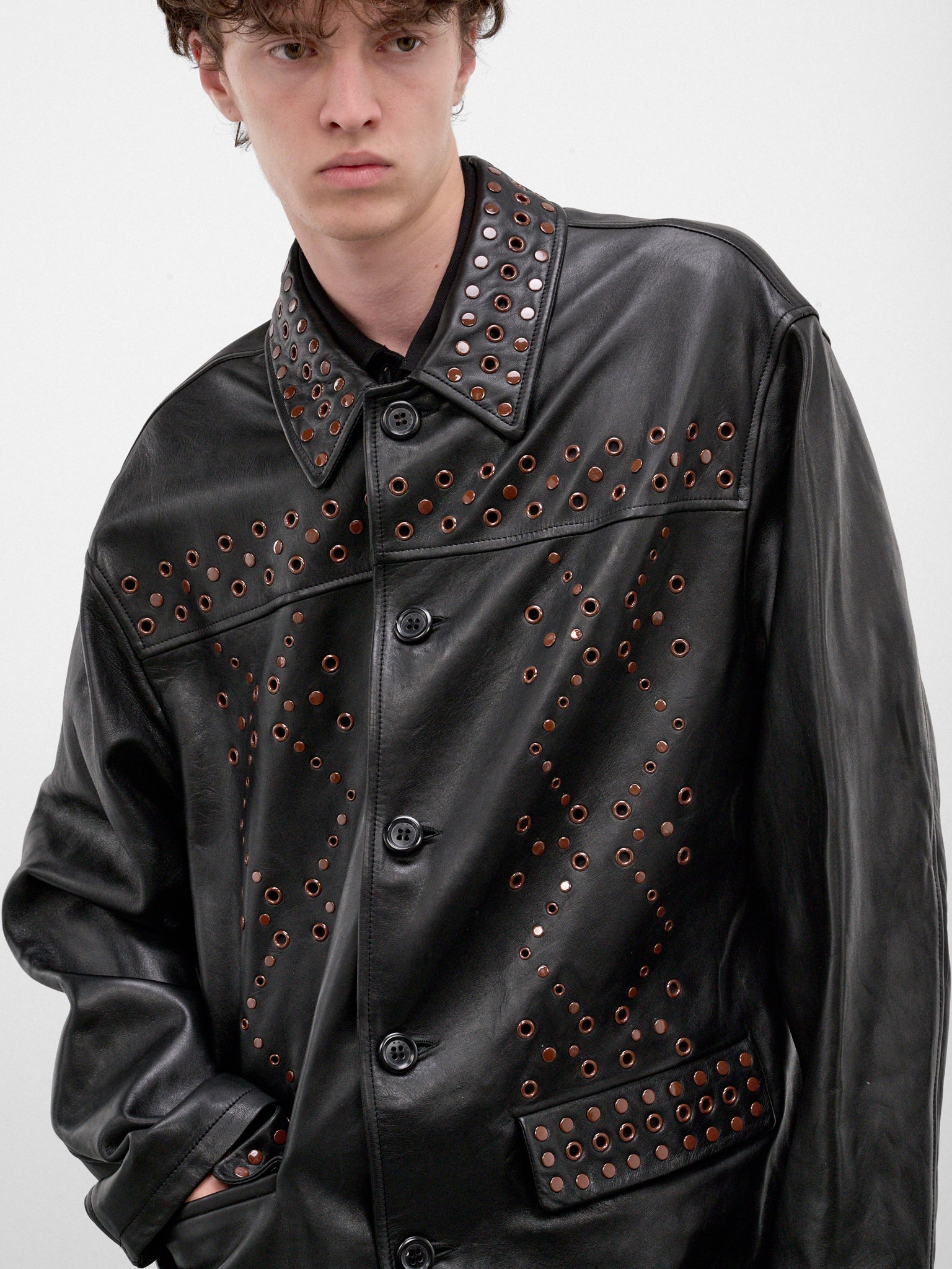 Black Leather Eyelet Jacket (JUMY0219UX-ULA770-00N99-BLACK)