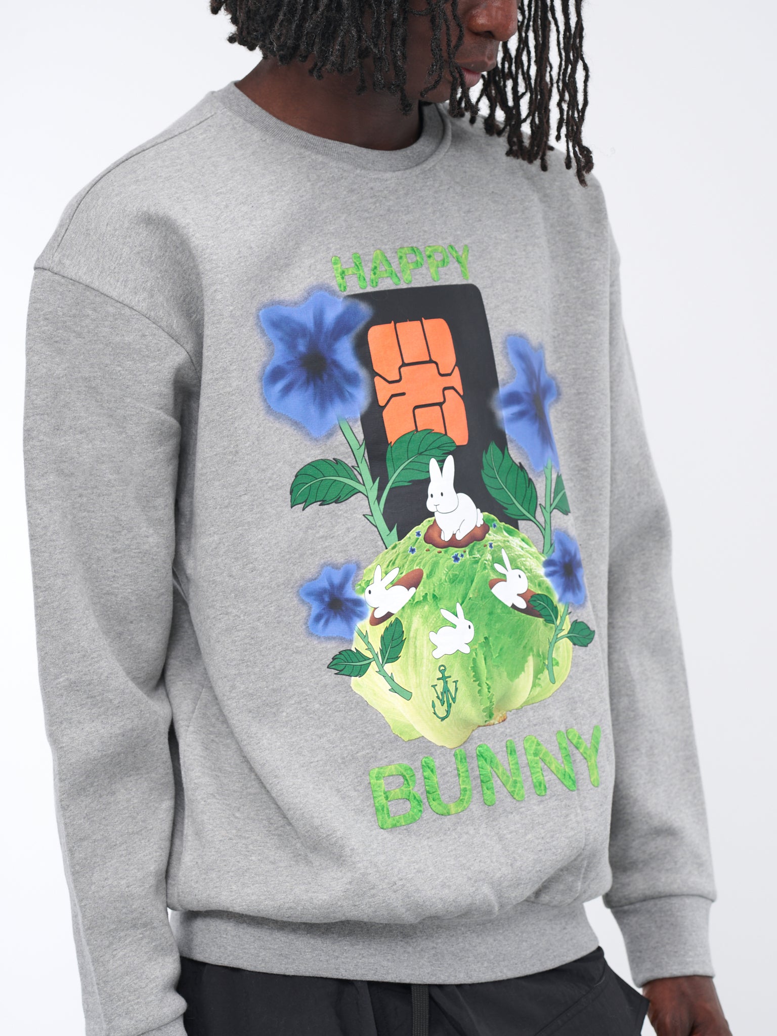 Happy Bunny Sweatshirt (JW0107-PG1225-907-GREY-MELANGE)