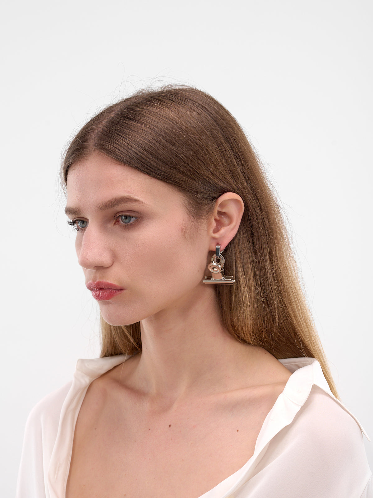 Silver Trompe L'oeil Clip Earring (JW08-SILVER-WHITE)