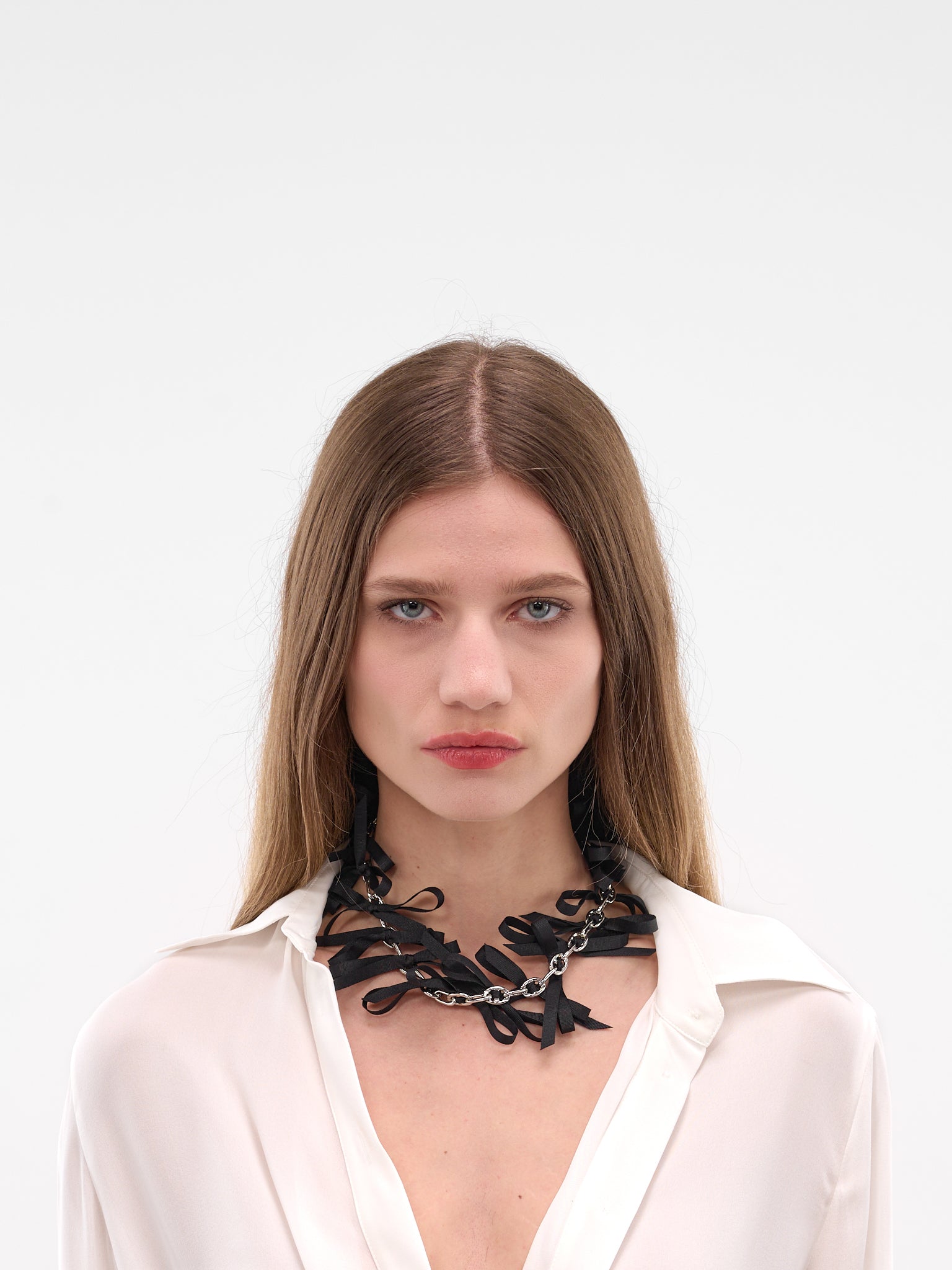 Black Bow Chainlink Necklace (JW20-SILVER-BLACK)