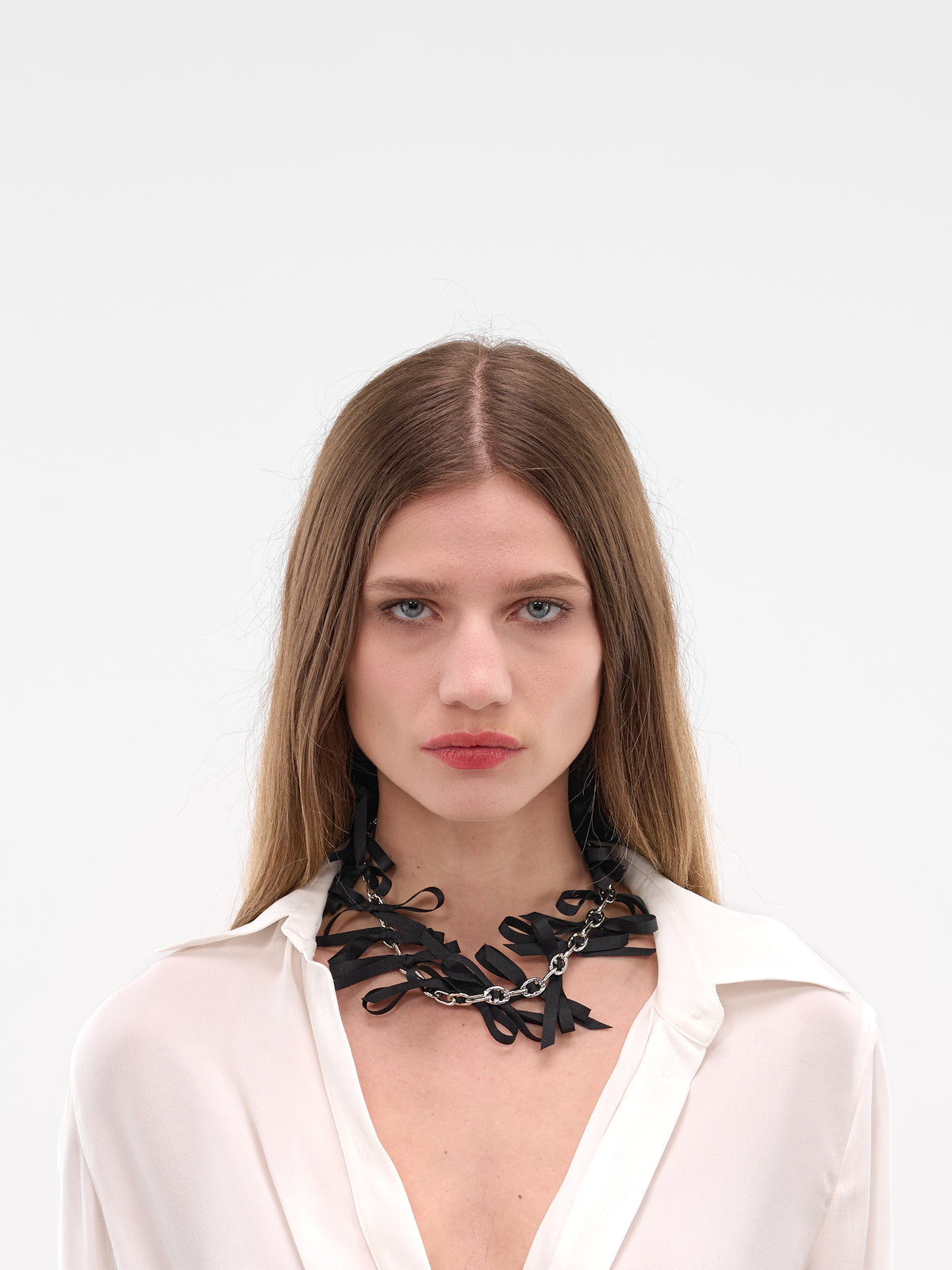 Black Bow Chainlink Necklace (JW20-SILVER-BLACK)