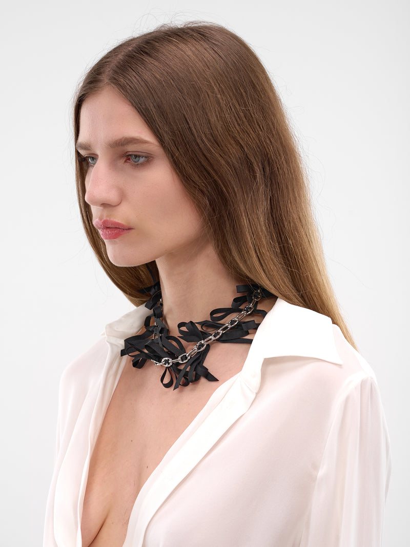 Black Bow Chainlink Necklace (JW20-SILVER-BLACK)