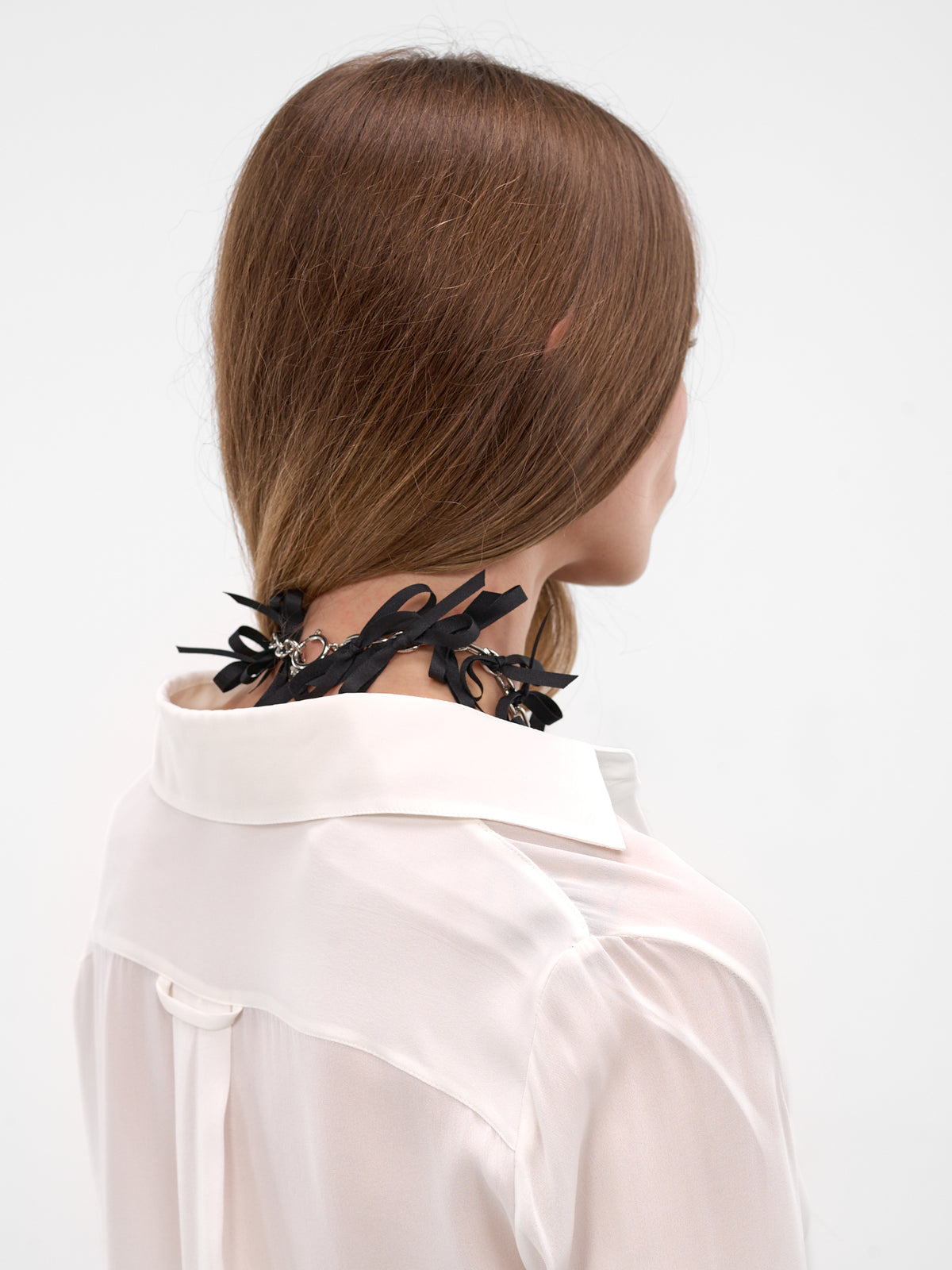 Black Bow Chainlink Necklace (JW20-SILVER-BLACK)