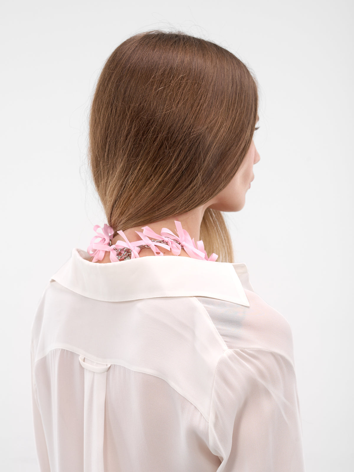 Pink Bow Chainlink Necklace (JW20-SILVER-PINK)