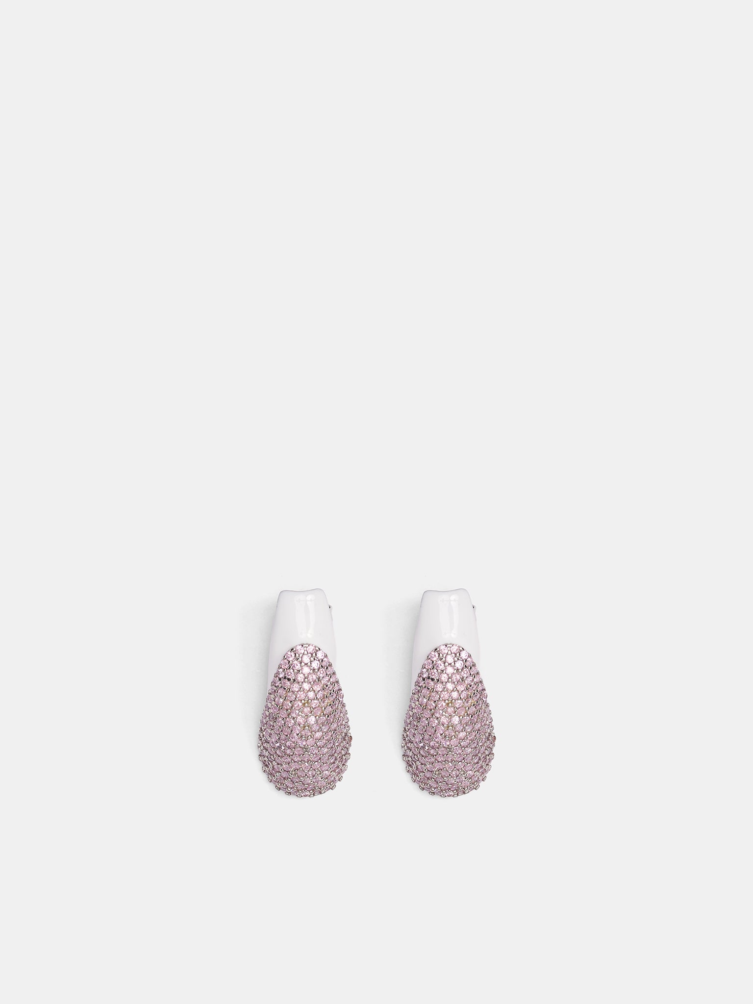 French Manicure Rhinestone Nail Earrings (JW21-SILVER-WHITE-PINK)