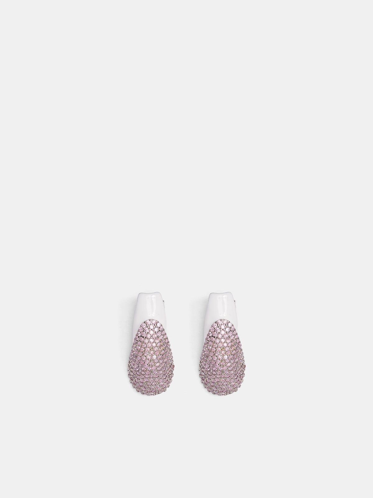 French Manicure Rhinestone Nail Earrings (JW21-SILVER-WHITE-PINK)