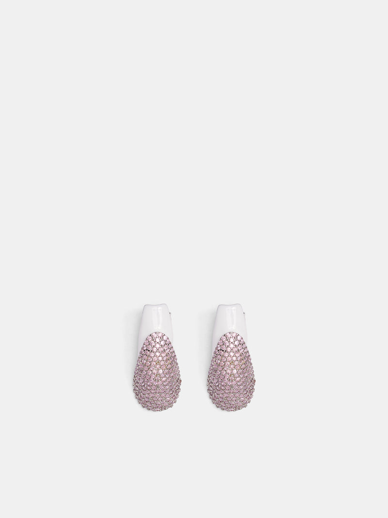 French Manicure Rhinestone Nail Earrings (JW21-SILVER-WHITE-PINK)