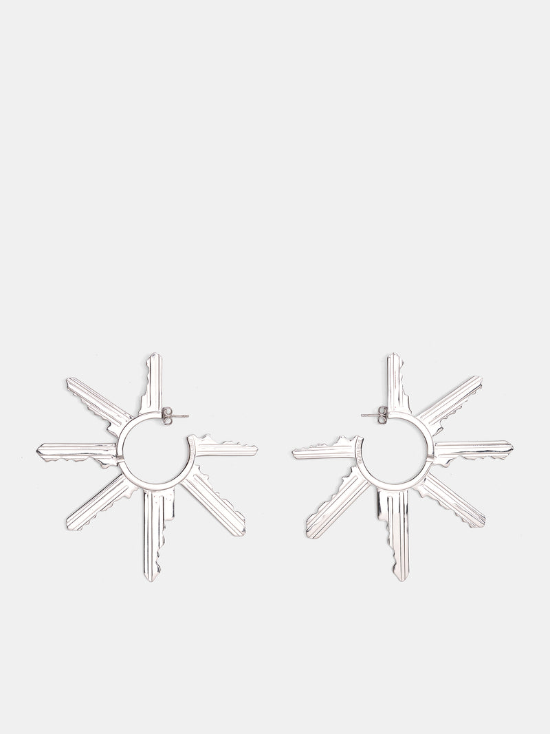 Silver Key Hoop Earrings (JW25-OLD-SILVER)